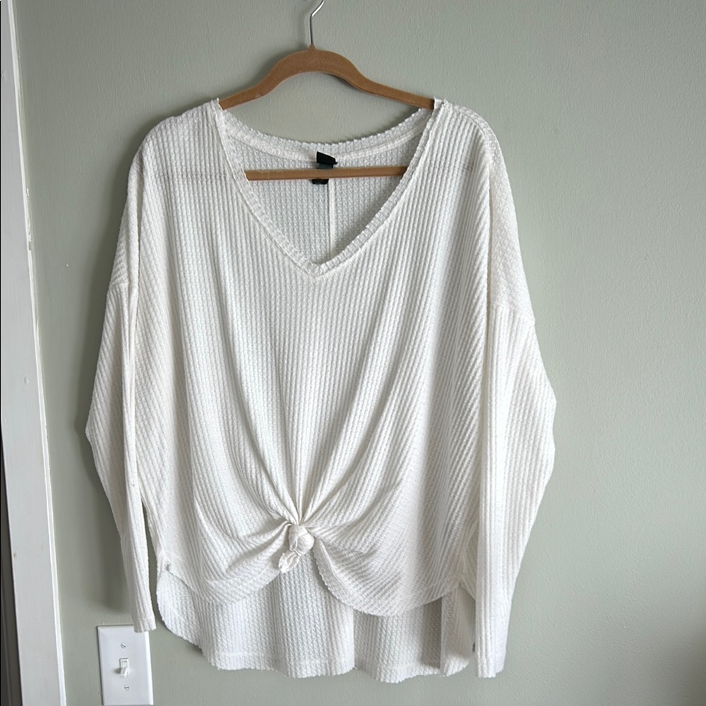White V-Neck Knotted Women's Top